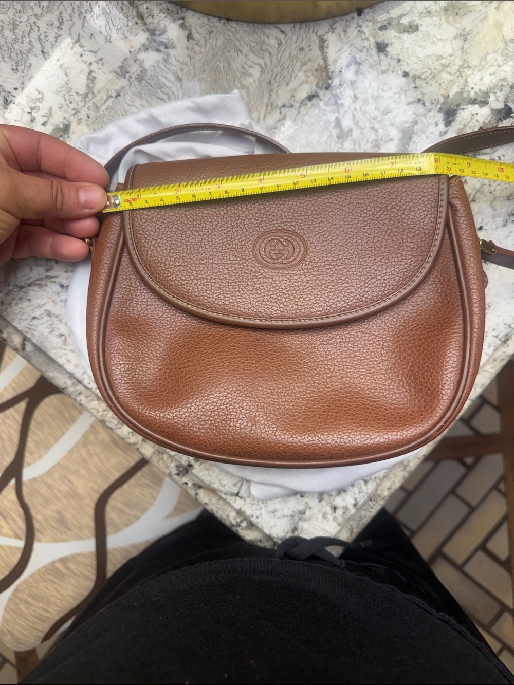 Gucci Brown Pebbled Leather Saddle Crossbody Bag - Picture 15 of 16
